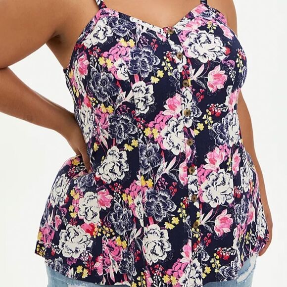 Torrid Floral Rayon Fit & Flare Cami Tank Blouse Top 10 Sz 00 - Picture 1 of 4
